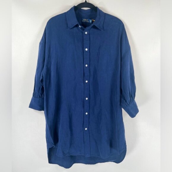 NWT POLO RALPH LAUREN LINEN SILK Blend Navy Relaxed Fit Twill Shirt Size M - Picture 2 of 10